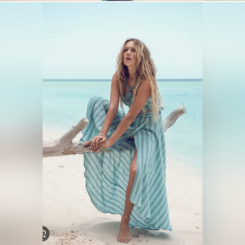 Spell Designs Island Boho Striped Wrap Skirt Aqua Small